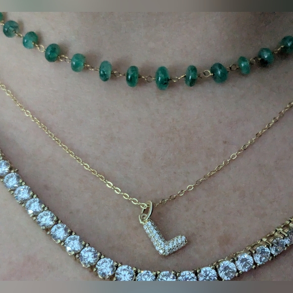 14k Yellow Gold Emerald Beaded Rosary Style Station Necklace - Picture 7 of 16